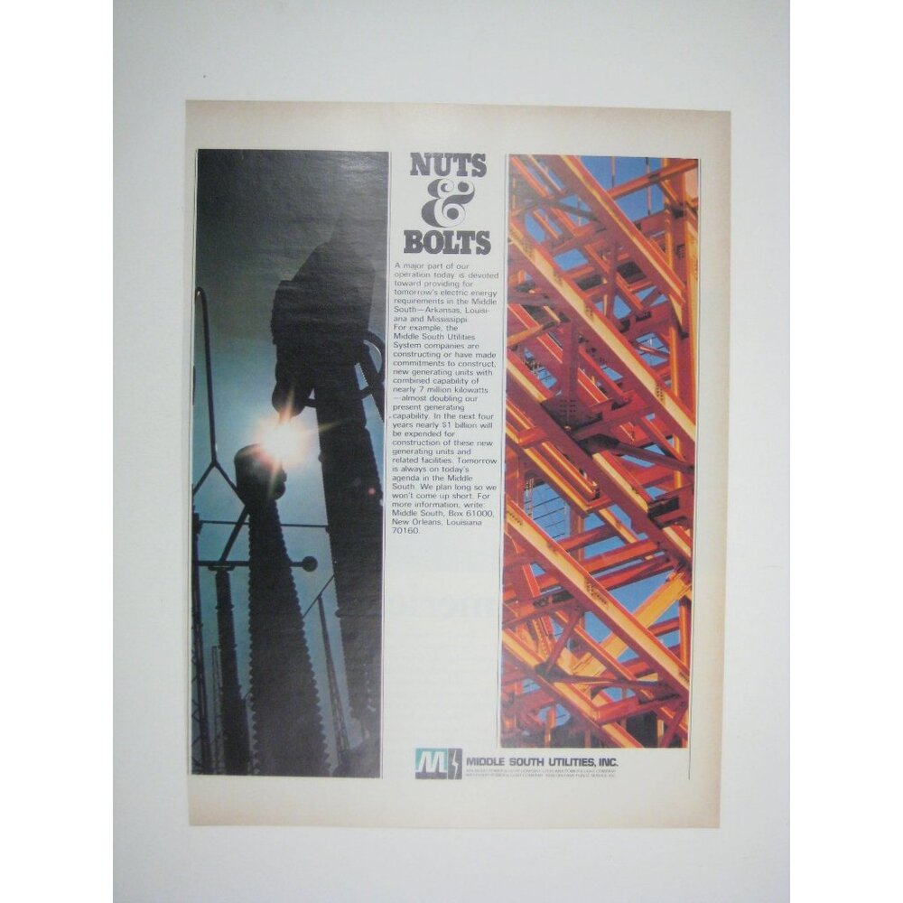 Vintage Middle South Utilities Nuts and Bolts Energy Ad Print 1970